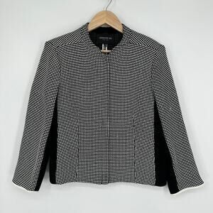 LAFAYETTE 148 Textured Weave Blazer Contrast Polka Dot Jacket Zip-Up Black White